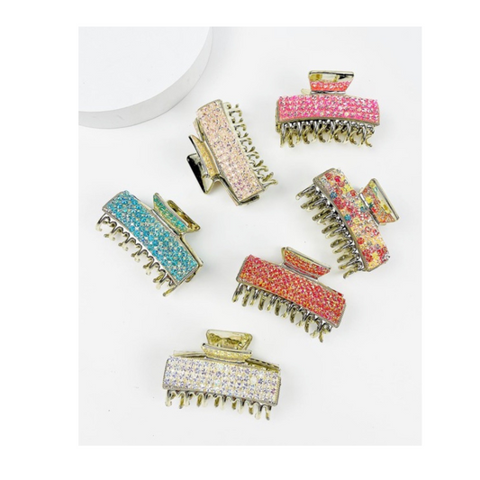 COLORFUL RECTANGLE SHAPED WITH RHINESTONE HAIR CLAW