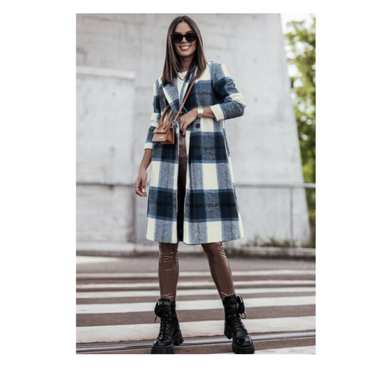 Double Take Full Size Plaid Button Up Lapel Collar Coat