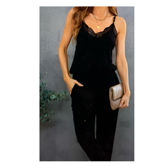 Black Lace Patchwork Slim-fit Jumpsuit