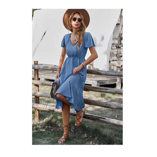 Tassel Tie Flutter Sleeve Dress