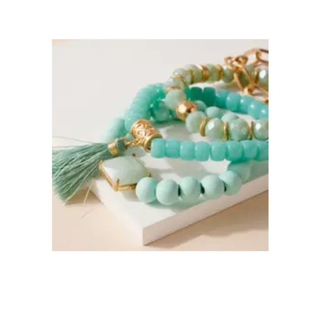 Stone Beaded Tassel Bracelet Set