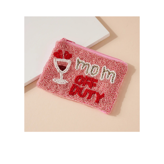 Mom Off Duty Beaded Coin Purse PINK