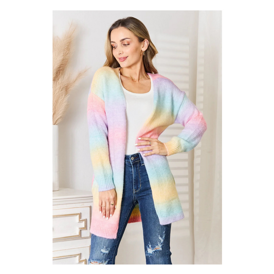 Woven Right Multicolored Gradient Open Front Longline Cardigan