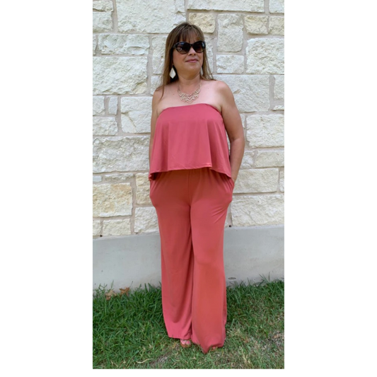 Cranberry Flare Tube Top With Two For Look Jumpsuit