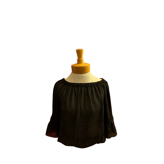 Black Off Shoulder Top with 3/4 Ruffle Detailed Sleeves