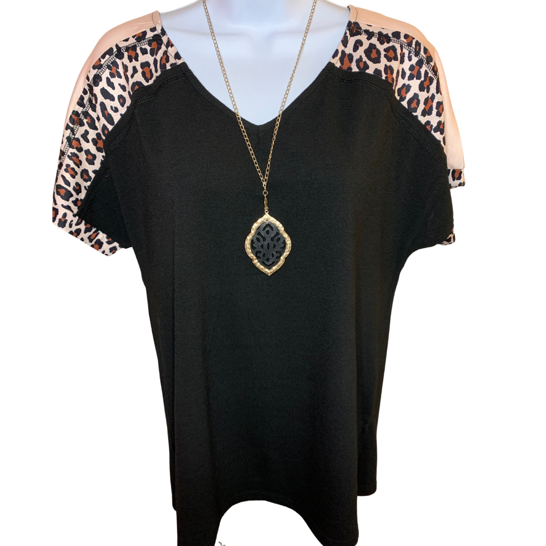 Black Leopard Sleeve Top