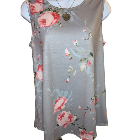 Floral Print Gray Tank Top