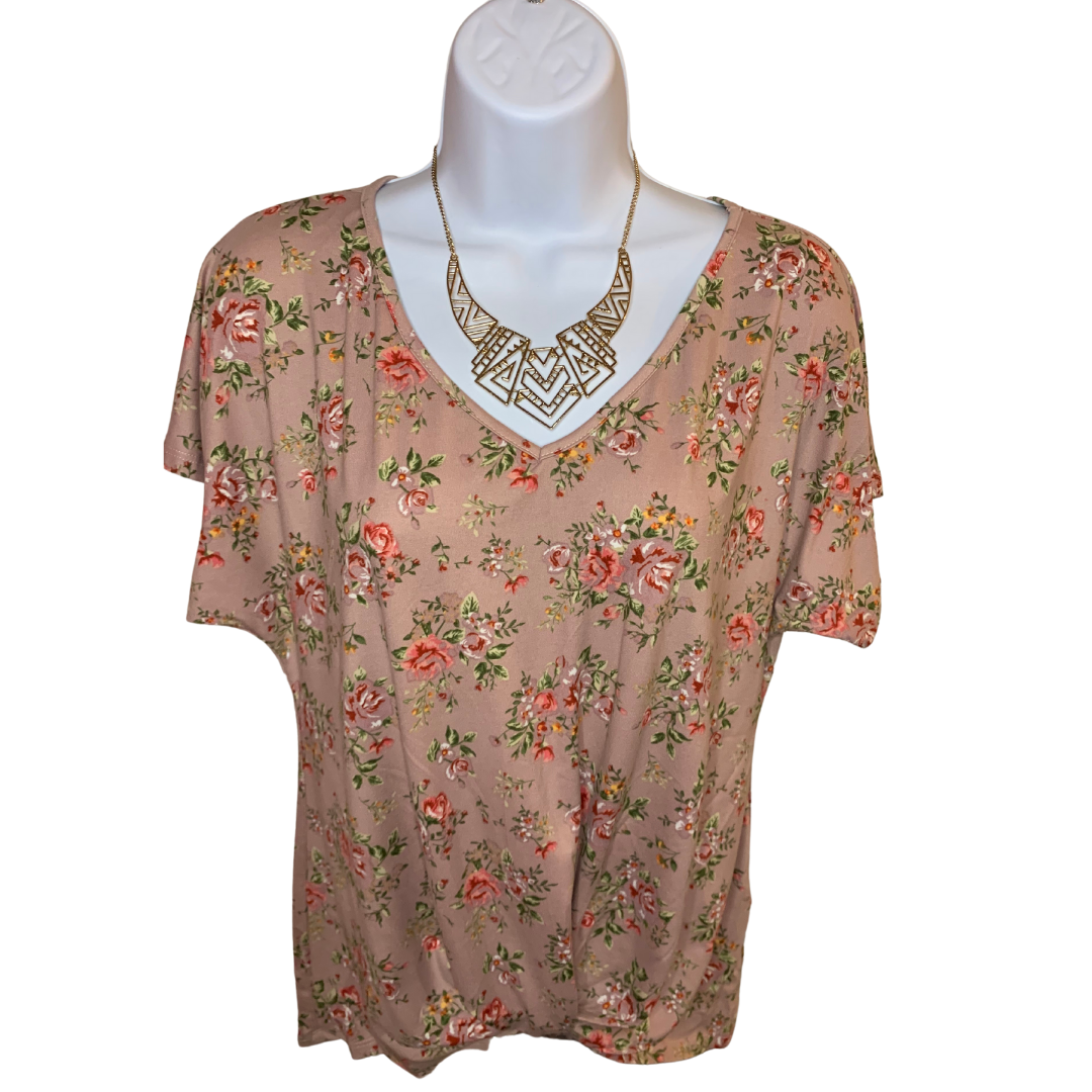 Mauve Floral V-Neck Knotted Top