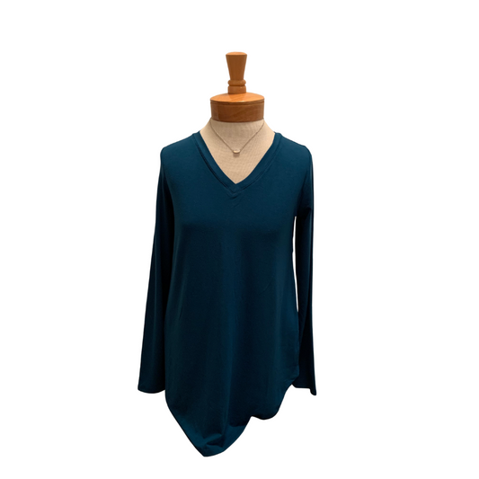 Dusty Teal Long Sleeve V-Neck Round Top