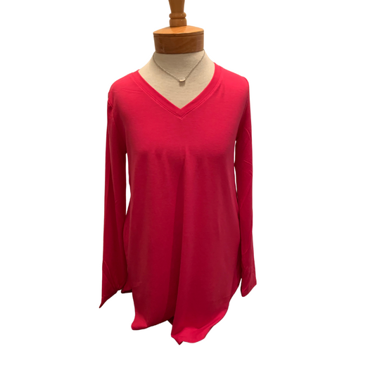 Hot Pink Long Sleeve V-Neck Round Top