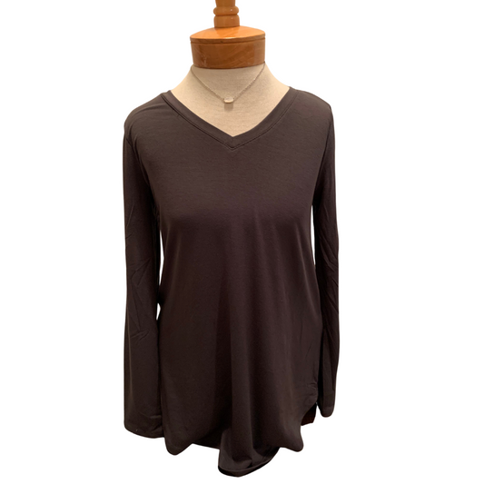 Ash Grey Long Sleeve V-Neck Round Top