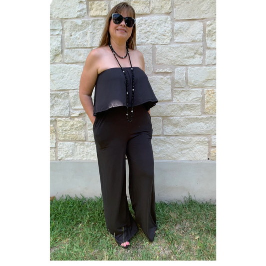 Black Flare Tube Top With Two For Look Jumpsuit