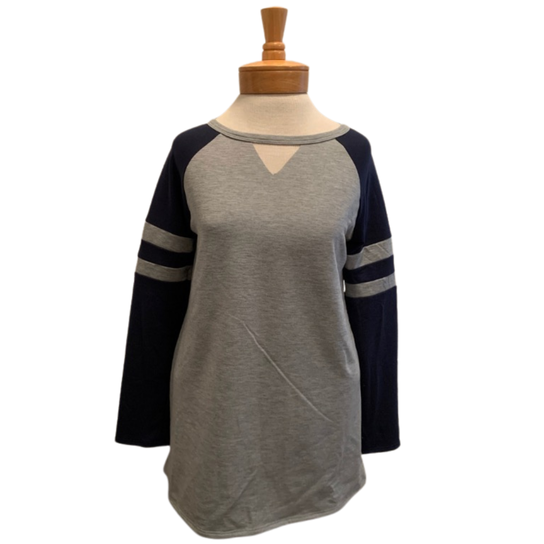 Grey/Navy Varsity Long Sleeve  Top