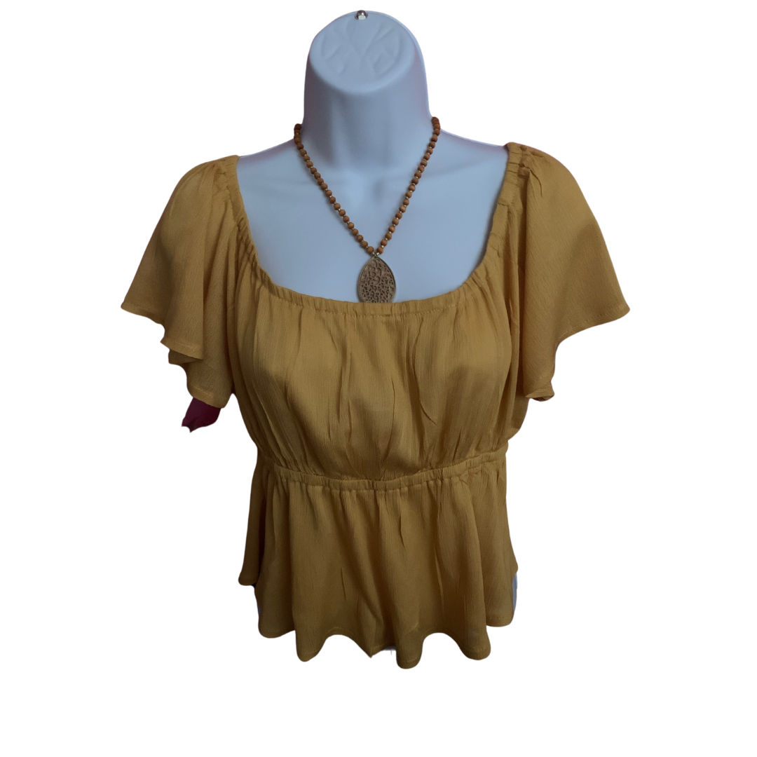 Wide Round Yellow Neck Casual Ruffle Top