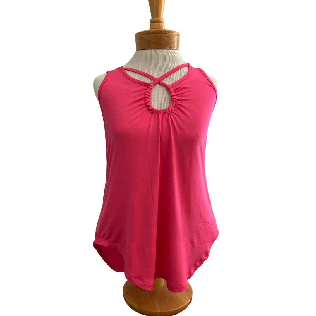 Pink Neck Crossover Straps Sleveeless Tank Top