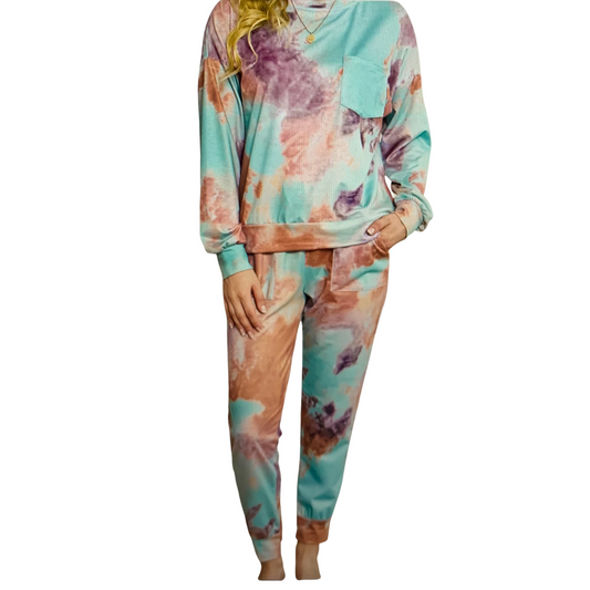 Multicolor Tie-Dye Knit Lounge Set