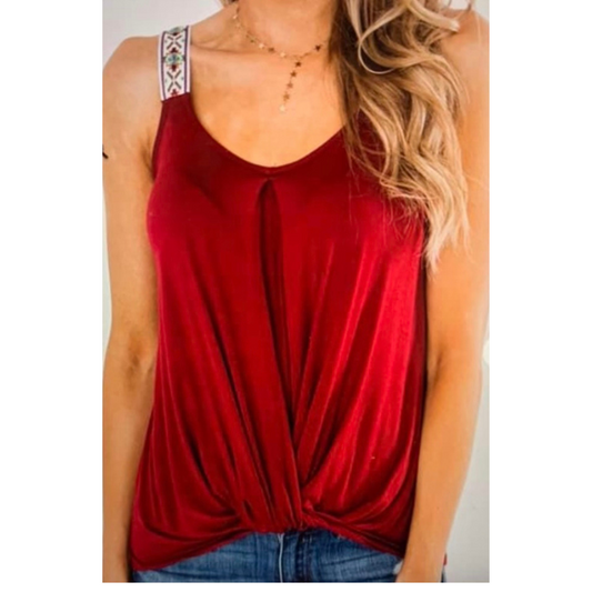 Burgundy Twist Hem Tank Top