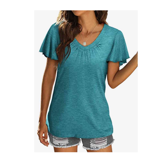 V-Neck Flutter Sleeve Tee Shirt